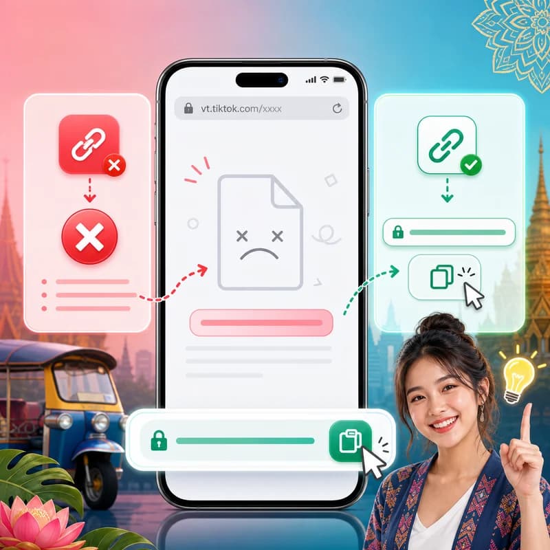 ดาวน์โหลดลิงก์ vt.tiktok.com ไม่ได้? วิธีรับลิงก์ TikTok ที่ถูกต้อง [2026]